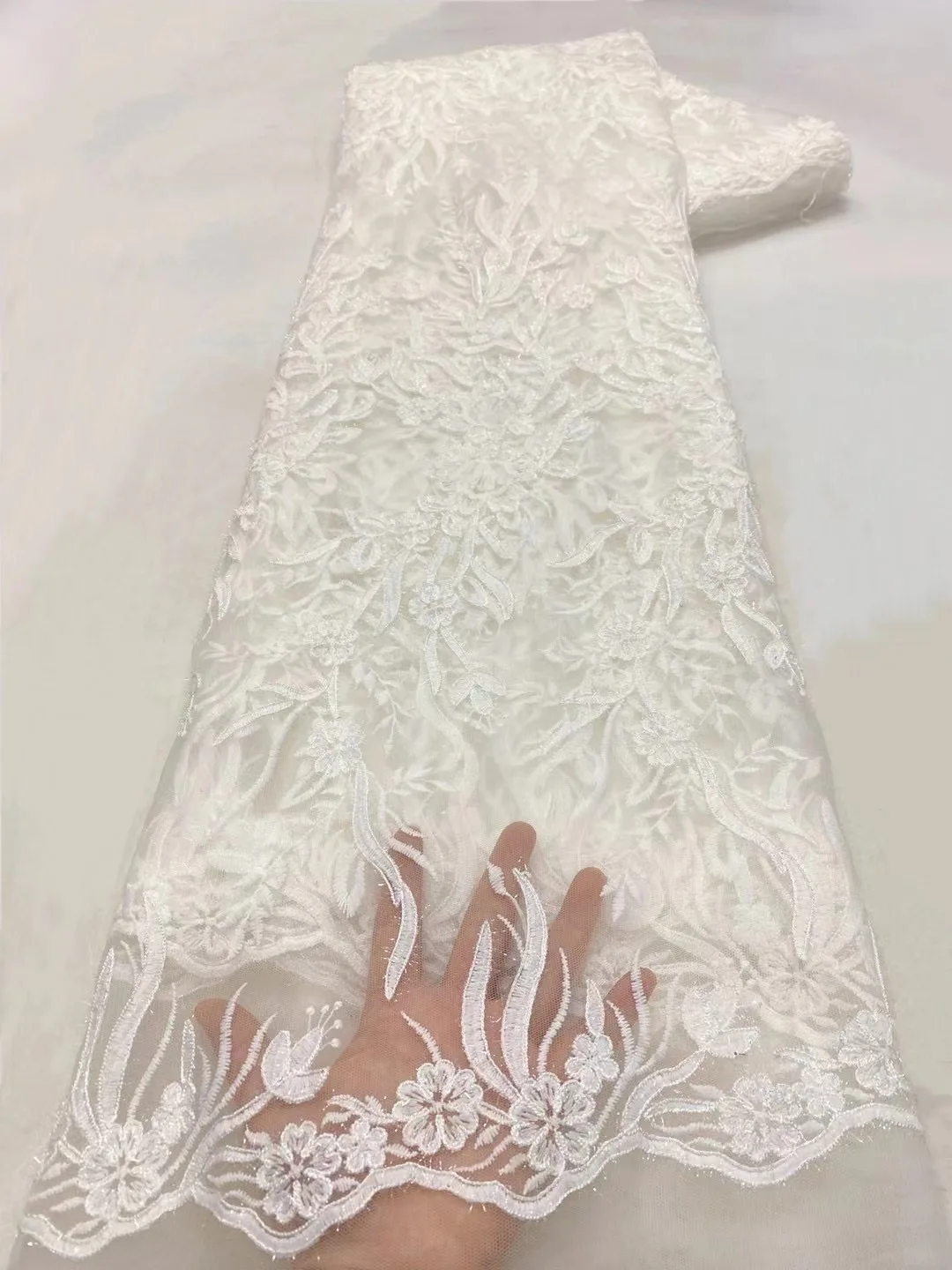 New Arrival French Pure White Milk Silk Lace Fabric African 2022 High Quality Sequins Tulle Lace Fabric Nigeria For Bridal Dress
