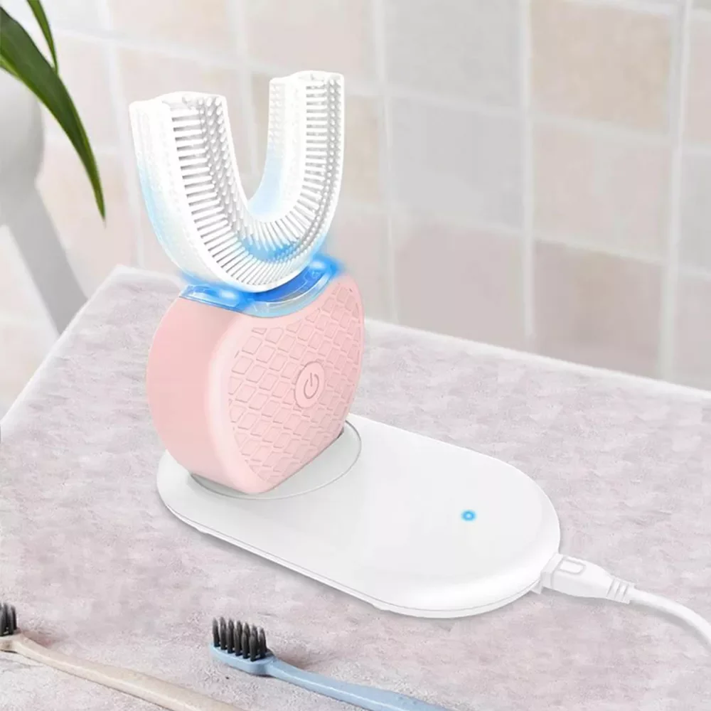 

360 Degree Automatic Electric Toothbrush Rechargeable Sonic Dental Toothbrush USB Silicone Brush Heads Oral Care Smart U Type