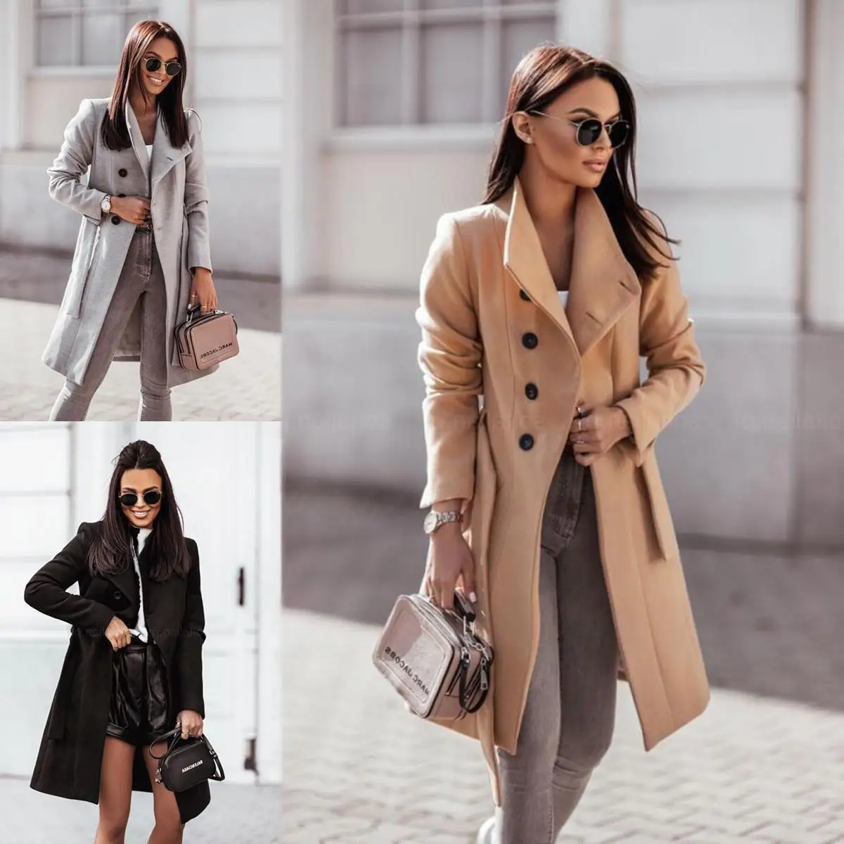 

2023 Autumn/Winter New Women's Woolen Coat Solid Lace Mid length Woolen Coat