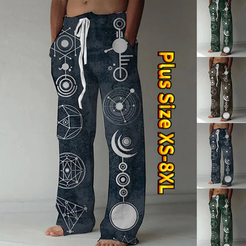 

White Print Pattern Family Men Daily Travel Street Style Loose Casual Pants XS-8XL