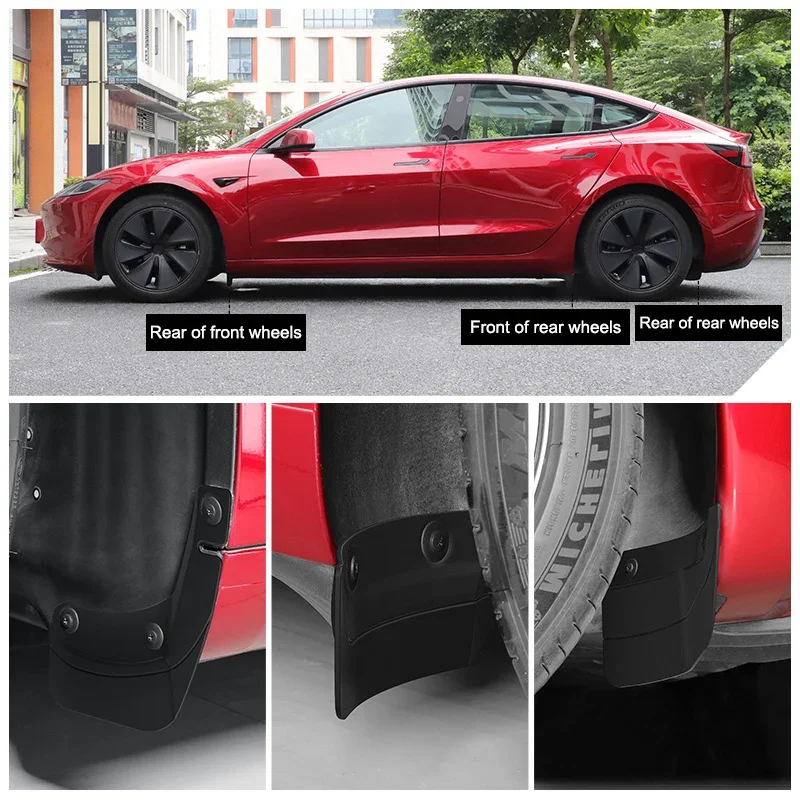 Брызговики для Tesla Model 3 Highland 2024, передние и задние, без сверления (art.: 3920db96c463e) - 3920db96c463e