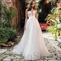 simple wedding dress bow exquisite appliques o neck sleeveless tulle princess mopping gown 2022 vestido de novia for bride
