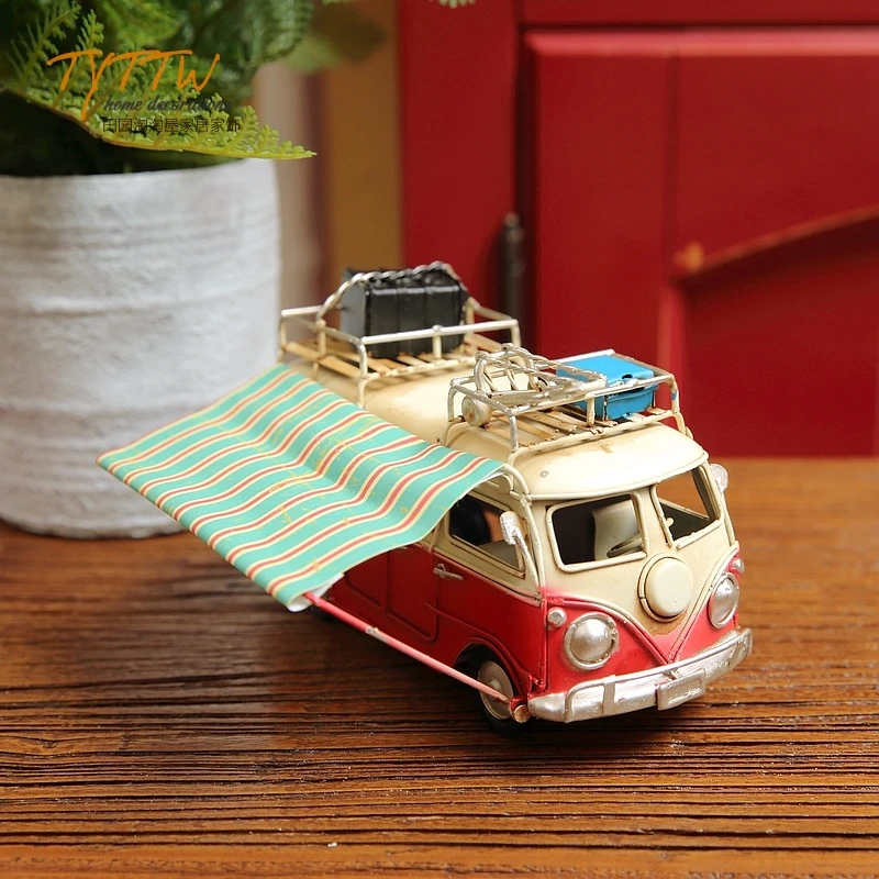 Retro and Nostalgic Desktop Decoration Accessories Miniature Items Living Bedroom Home Decor Tour Bus Classic Car Model