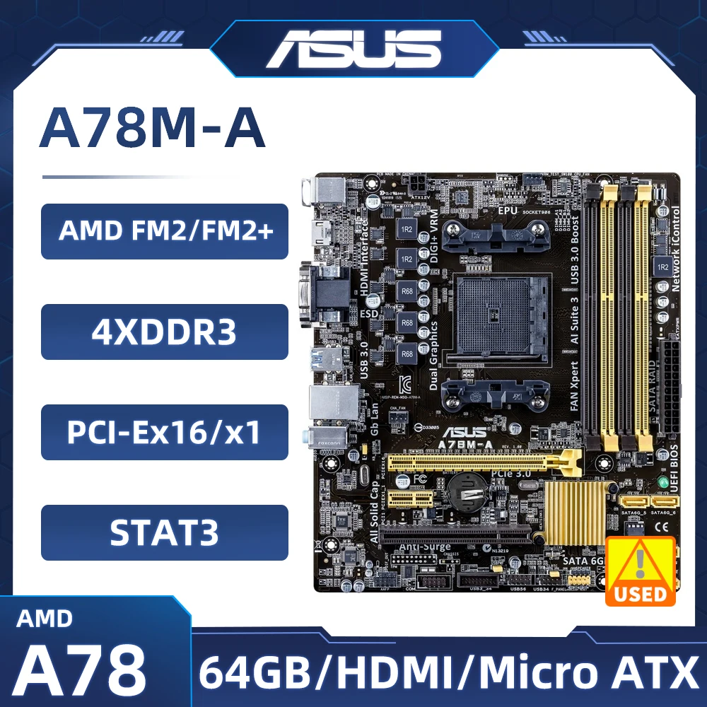 

Разъем FM2/FM2 + Материнская плата ASUS A78M-A системная плата AMD A78 4 × DDR3 64 Гб 6 × SATA III USB3.0 Micro ATX для AMD AthlonX4 850