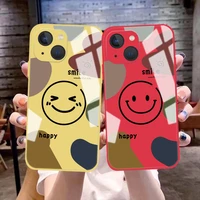 original cute cartoon smiley glass phone cover for iphone 11 12 13 pro max 12 13 mini luxury candy colors tempered bumper case