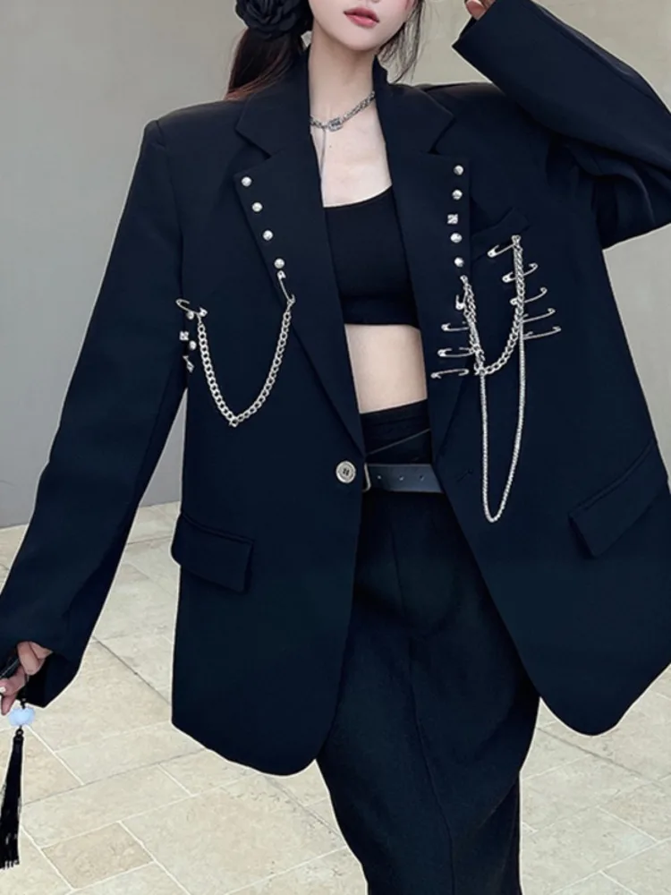 UCXQ уличная модная куртка в европейском стиле с шикарной цепочкой универсальный