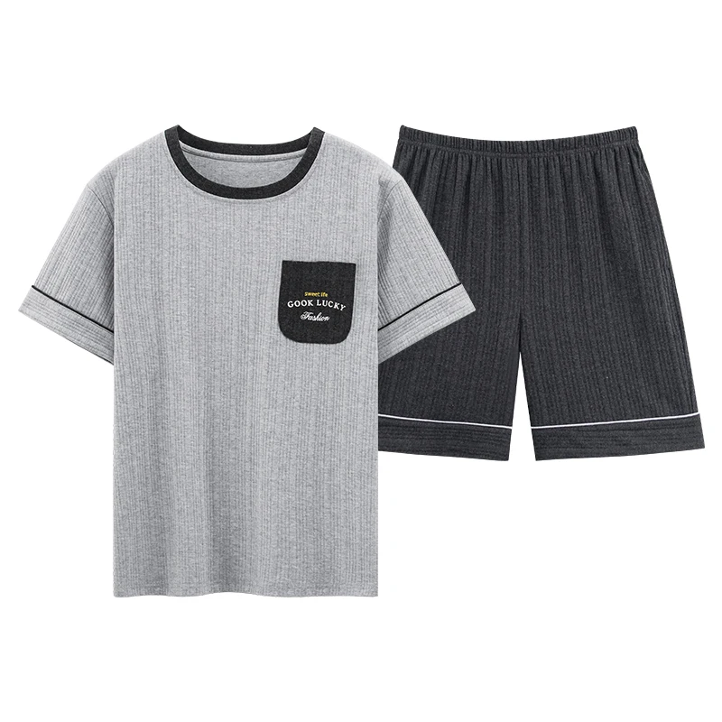 Summer Full Cotton Short Sleeved Men's Pajamas Sets Male Pajama Set Letter Pajama For Men Sleepwear Suit Homewear Big Yards 4XL