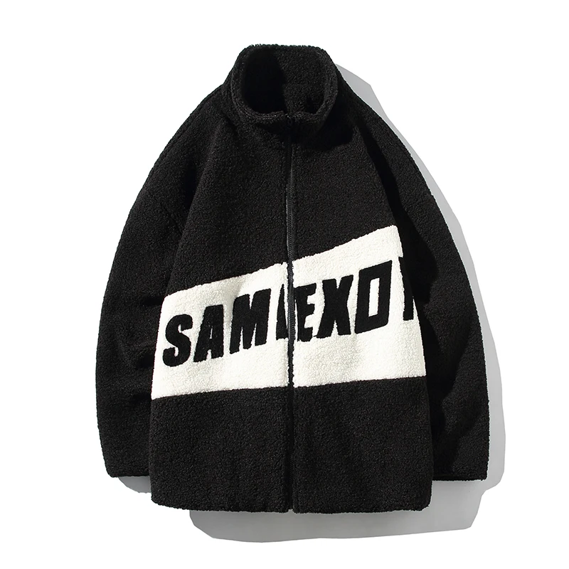 

Winter Padded Fleece Jackets for Men Fashion Trends Patchwork Clothing Teen Plus Size Letter Print Coats Stand Collar Streetwear
