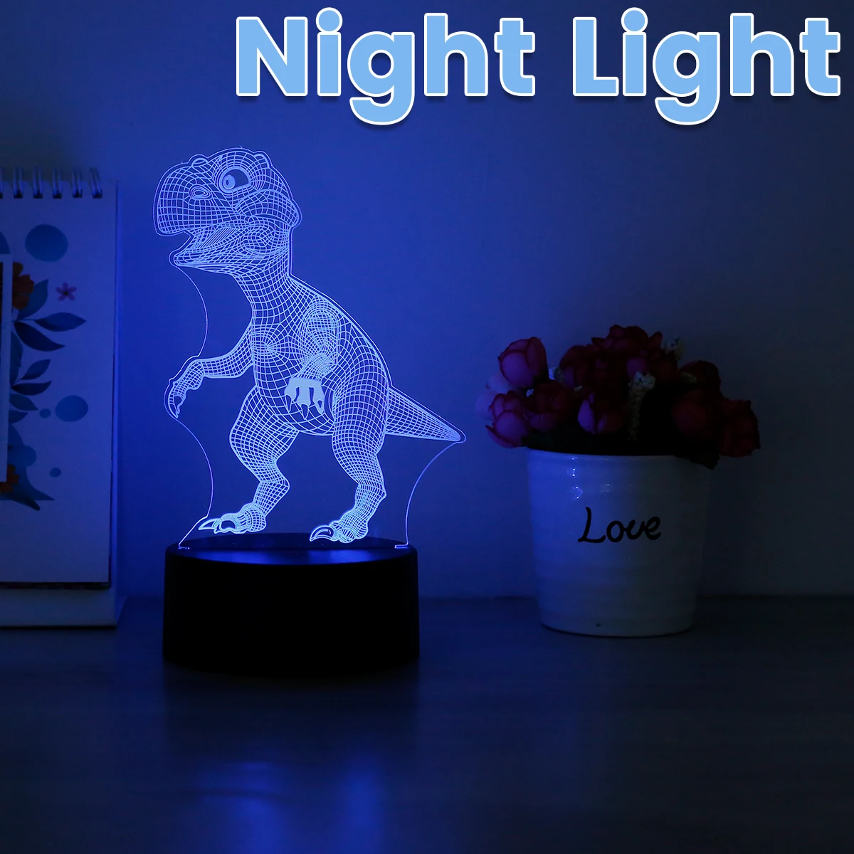 

3D Dinosaur Night Light for Kids 3D Illusion Dinosaur Lamp with 7 Colors Changing 2 Lighting Modes Touch Switch USB Powered
