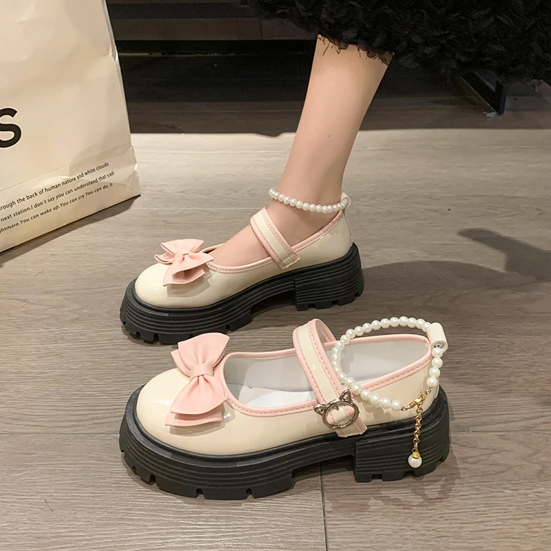 

All-Match Korean Shoes Female Footwear British Style Bow-Knot Oxfords Women's 2023 Dress Summer New Preppy Butterfly Leather Med