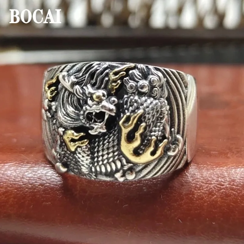 BOCAI S925 Серебряные украшения Ретро Летающий в облаках Дракон Властный мужской