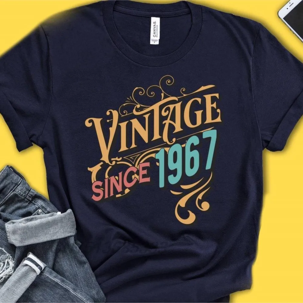 

Vintage Since 1967 1970 Unisex Retro T-Shirts Novelty Birthday Gift Tee Shirt Oversized Pure Cotton T-shirts O-Neck Clothing