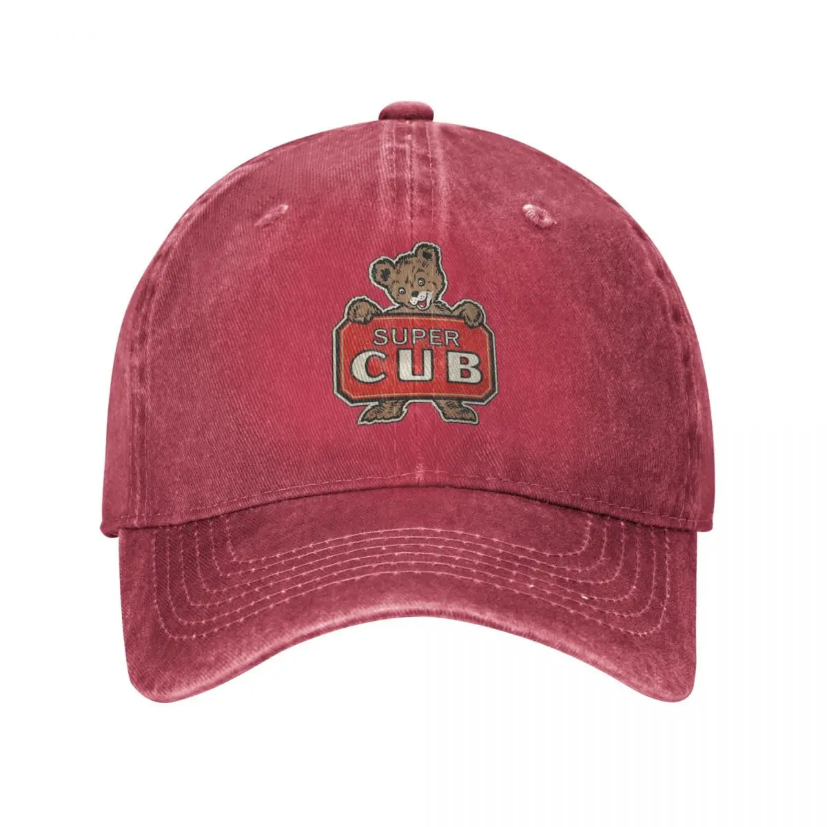 Bear Super Cub Logo Baseball Cap Vintage Distressed Denim Pi