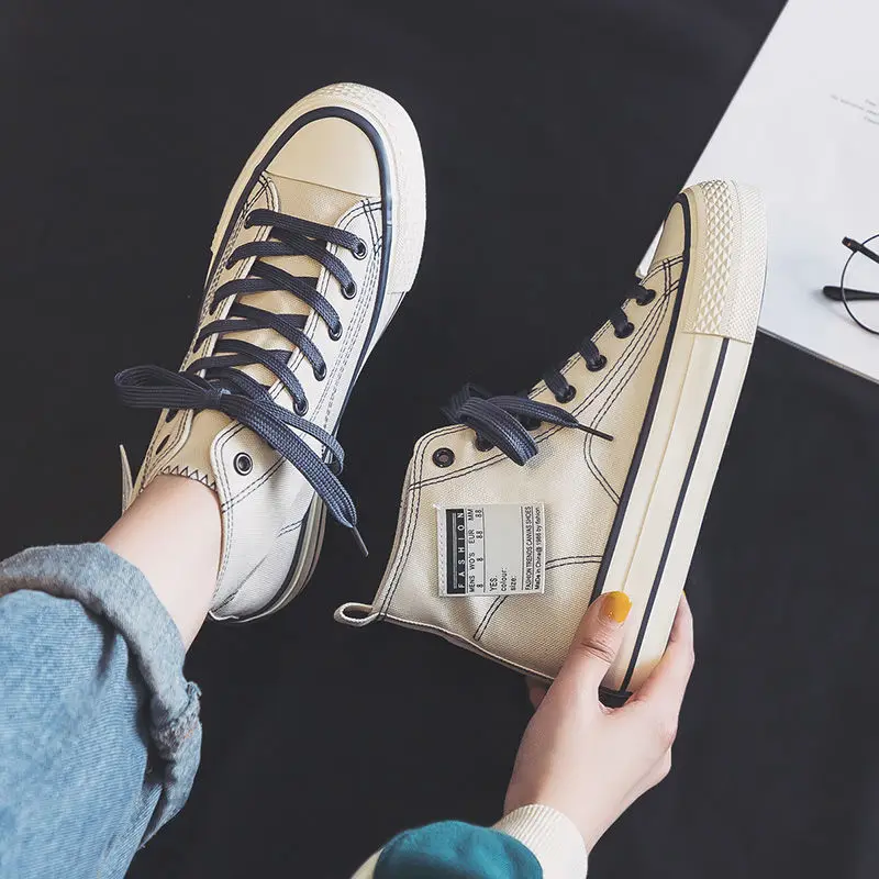2023 Spring Season High Top Canvas Shoes for Women Thick Soled Canvas Shoes for Women Fashion Versatile Casual Board Shoes