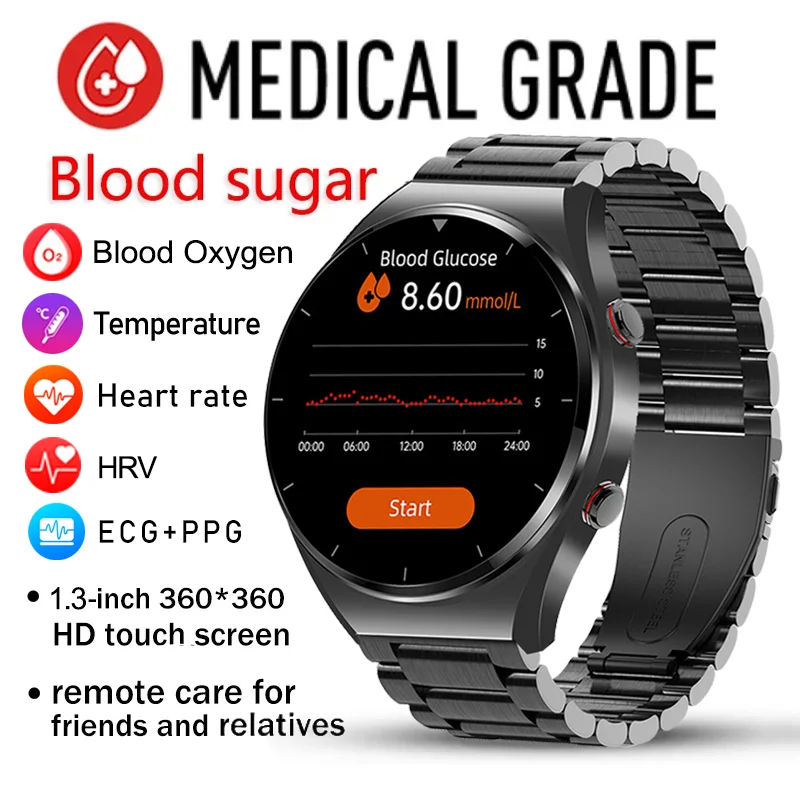 

HYTRON 2023 New Noninvasive Blood Sugar Smart Watch Men Blood Glucose Oxygen Heart Rate Health Smartwatch IP67 Waterproof Sport