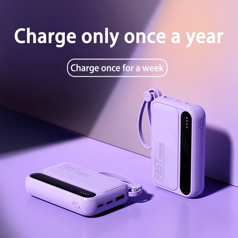 50000 мАч Power Bank, быстрая зарядка, зарядное устройство большой емкости с 4 кабелями, портативный внешний аккумулятор для IPhone, Samsung, Xiaomi 2025