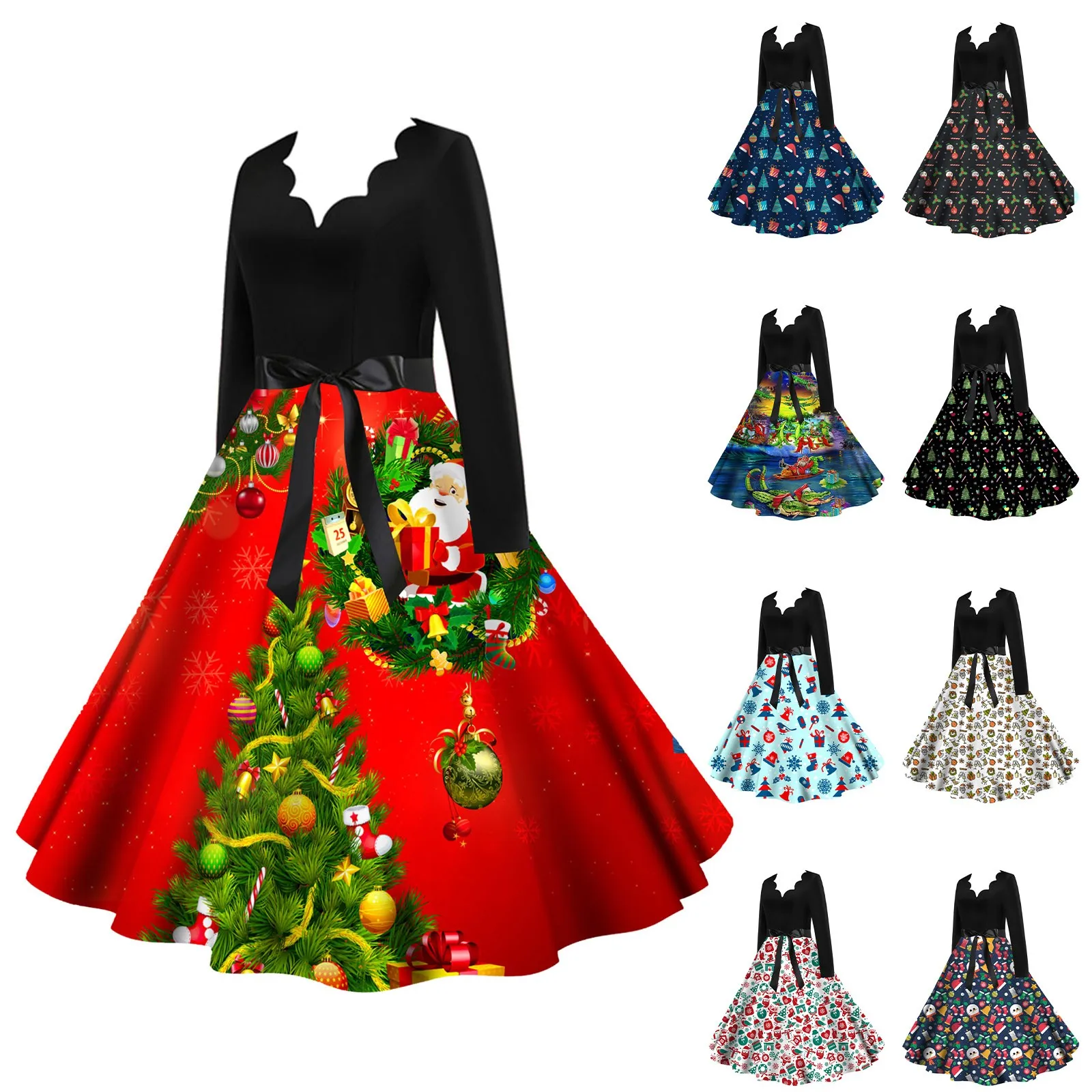 

Женское винтажное платье с длинным рукавом и V-образным вырезом