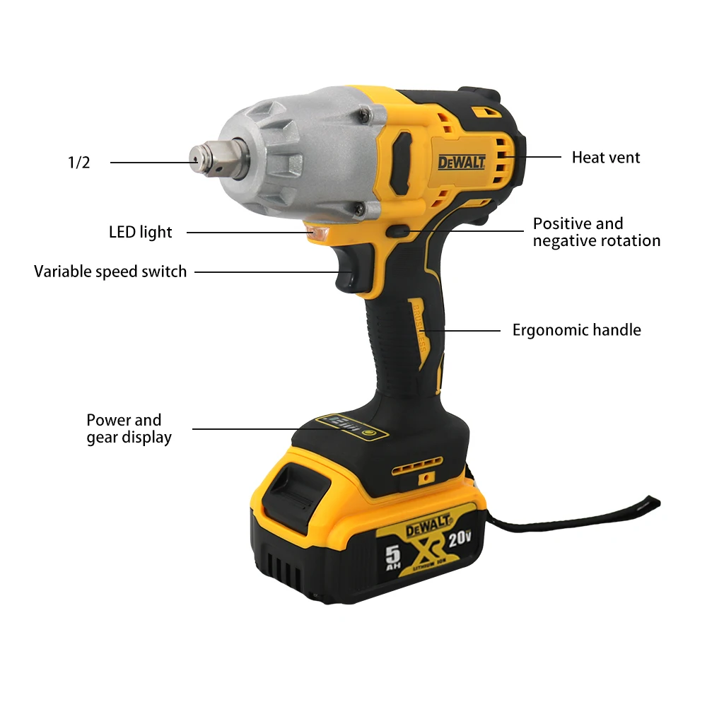 Ударный гайковерт Dewalt 20 В бесщеточный аккумуляторный компактный с тремя