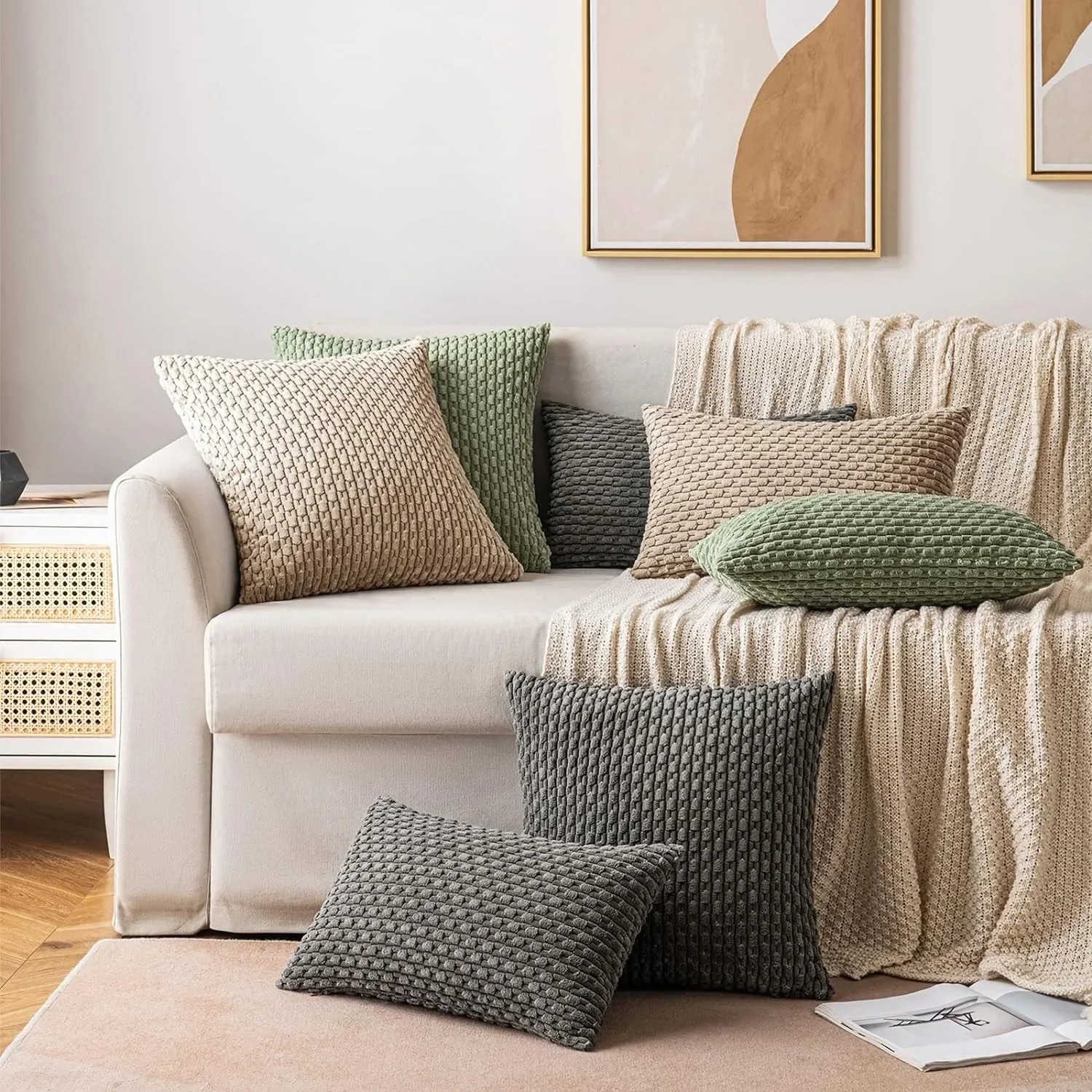 Серый наволочка 16x16 дюймов для гостиной дивана мягкий полосатый вельветовый