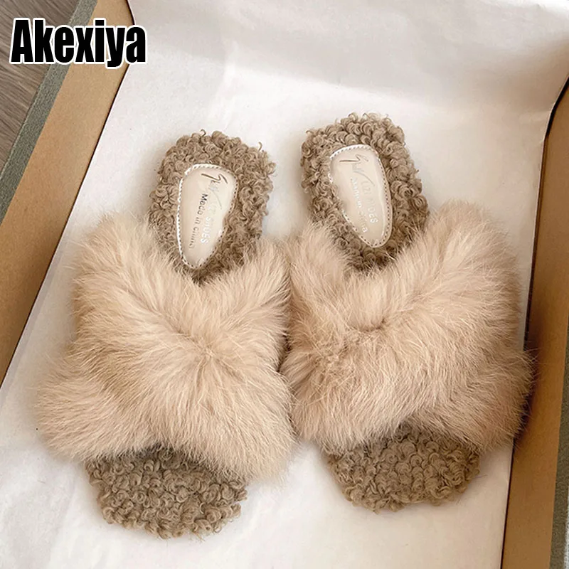 

Slippers Women Fluffy Indoor Slides Furry Shoes Women Winter Warm Plush Slippers Female Winter Fur Slipper Home BC4790