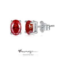 vinregem 925 sterling silver oval 100 pass test diamond 2ct red real moissanite stud earrings for women men gift drop shipping
