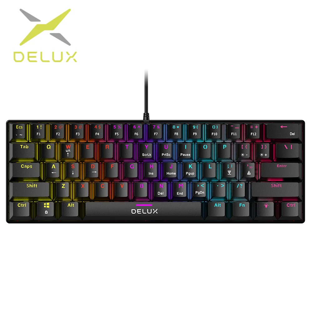 Delux KM36 игровая Механическая Проводная Кепка с 61 клавишами клавиатура радужной