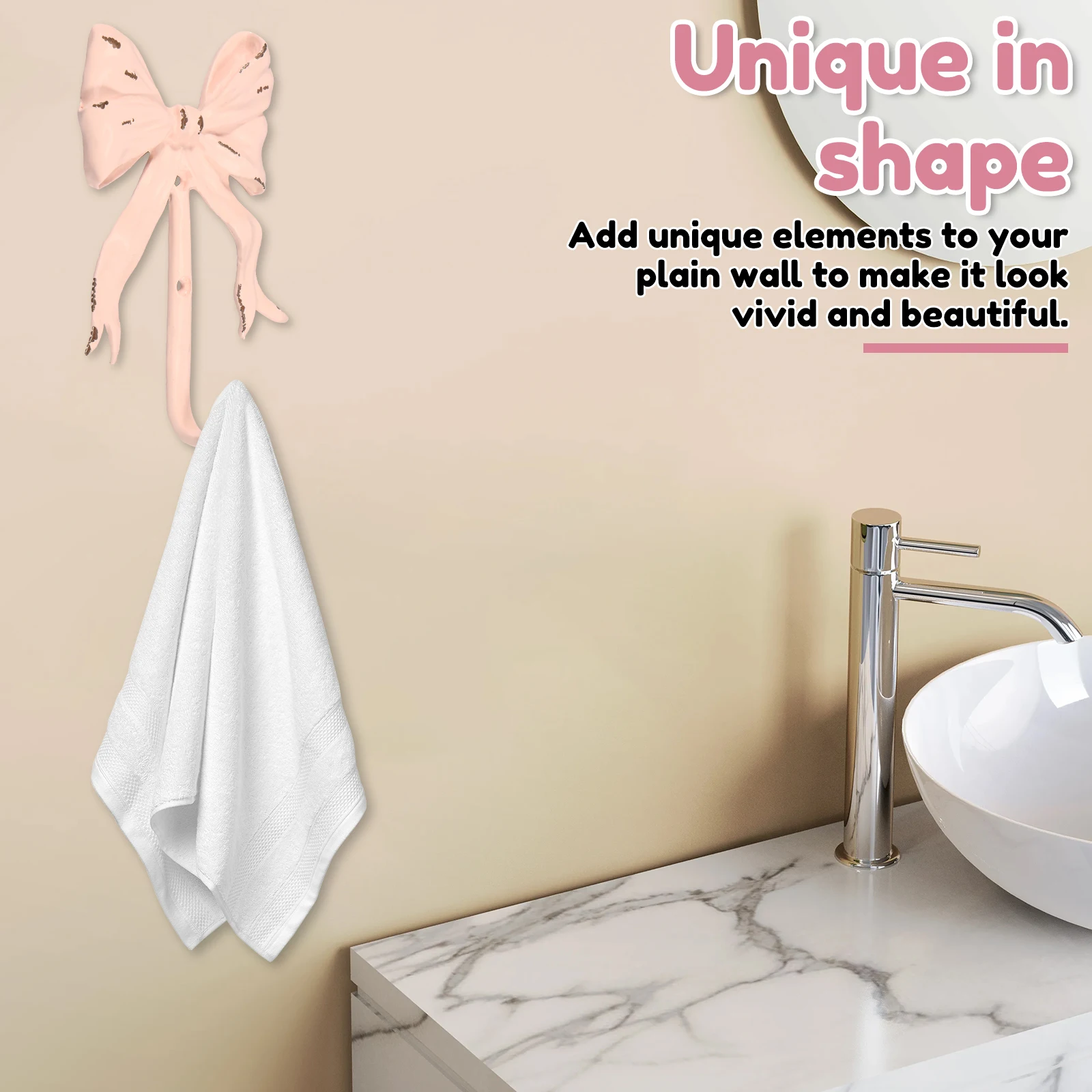 Новый 1/2 шт. розовый настенный крючок с бантом винтажный металлический из