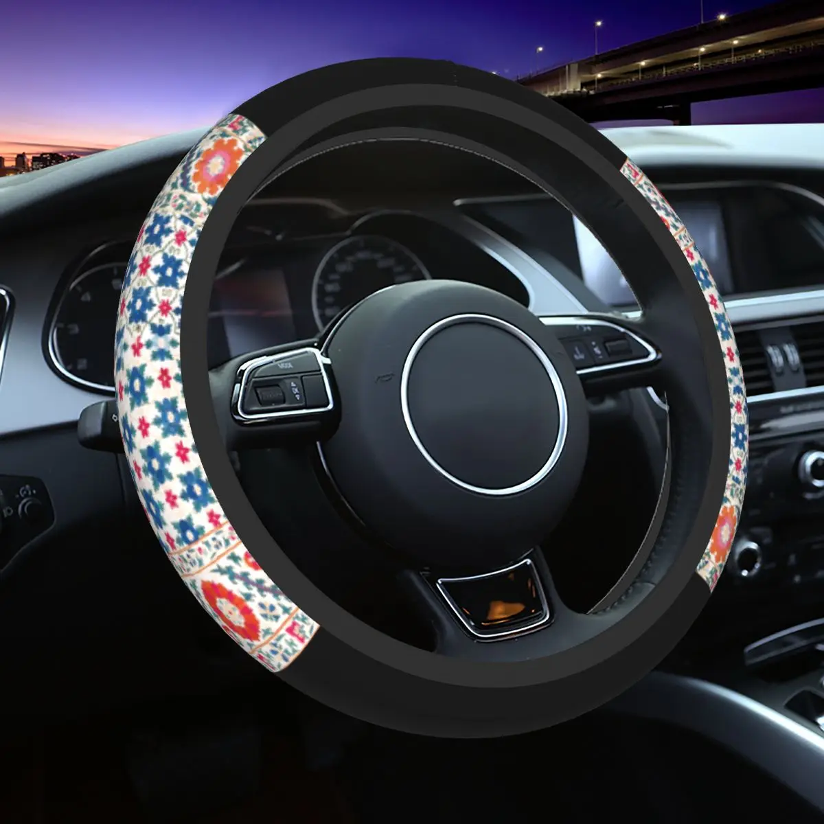 

Kermina Suzani Uzbekistan Embroidery Bohemian Car Steering Wheel Cover Soft Steering Wheel Protective Cover Interior Accessories