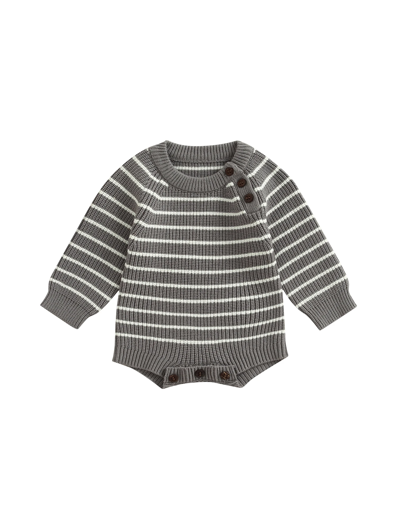

Infant Baby Boys Knitting Romper Stripe Print Jumpsuit Girls Long Sleeve Round Neck Snap Closure Rompers