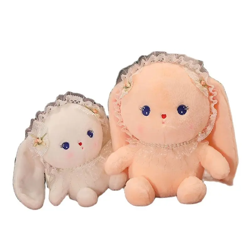 

Cartoon long-eared fresh rabbit plush animal crossing toy doll lace head flower dress up fabric comfortable soft girl room decor