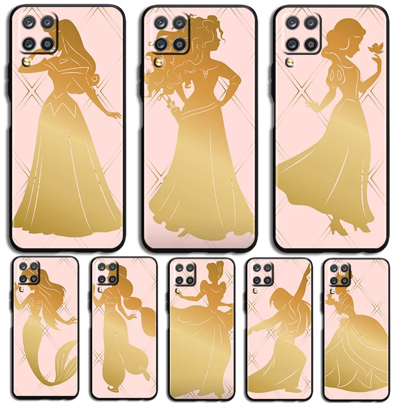 Princess Phone Case For Samsung Galaxy A73 A72 A71 A70 A53 A52 A51 A50 A42 A41 A40 A33 A32 A31 A30 A30S Black luxury Cover Funda