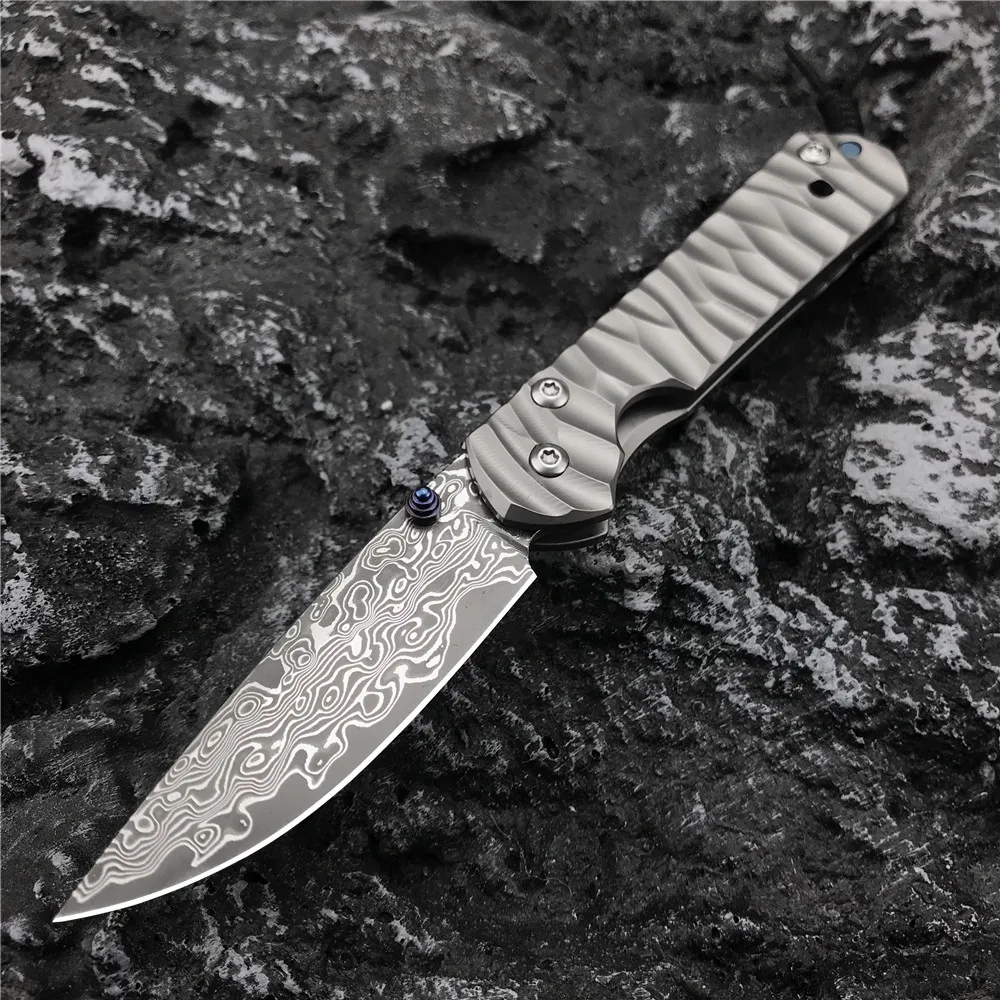 

High Hardness Chris Reeve CR Damascus/D2 Steel Folding Knife Titanium Alloy Handle Outdoor Portable Wilderness Tactics Hunting