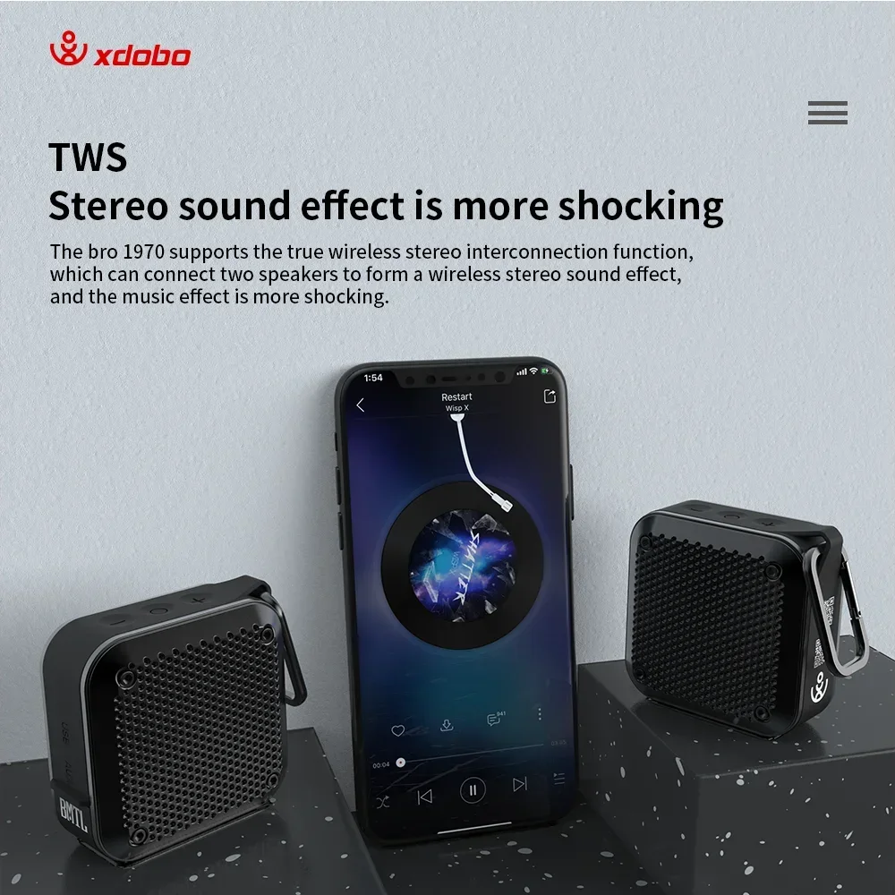 

Водонепроницаемая мини-Колонка Xdobo BMTL Bro 1970 Bluetooth 5,0 5 Вт IPX7, уличная Портативная Беспроводная колонка с сабвуфером, громкой связью