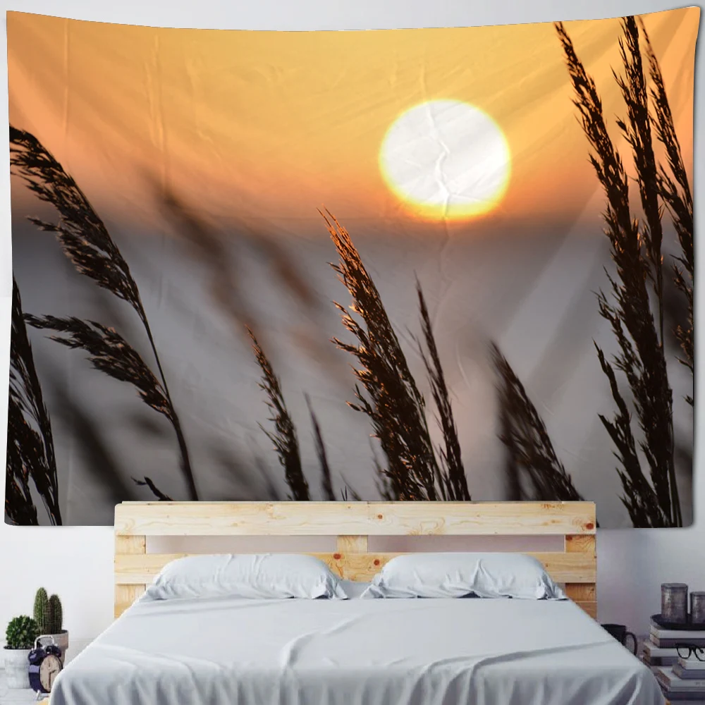 

Lake Reed Sunshine Landscape Wall Tapestry Art Decorative Blanket Curtain Hanging Home Bedroom Living Room Decoration