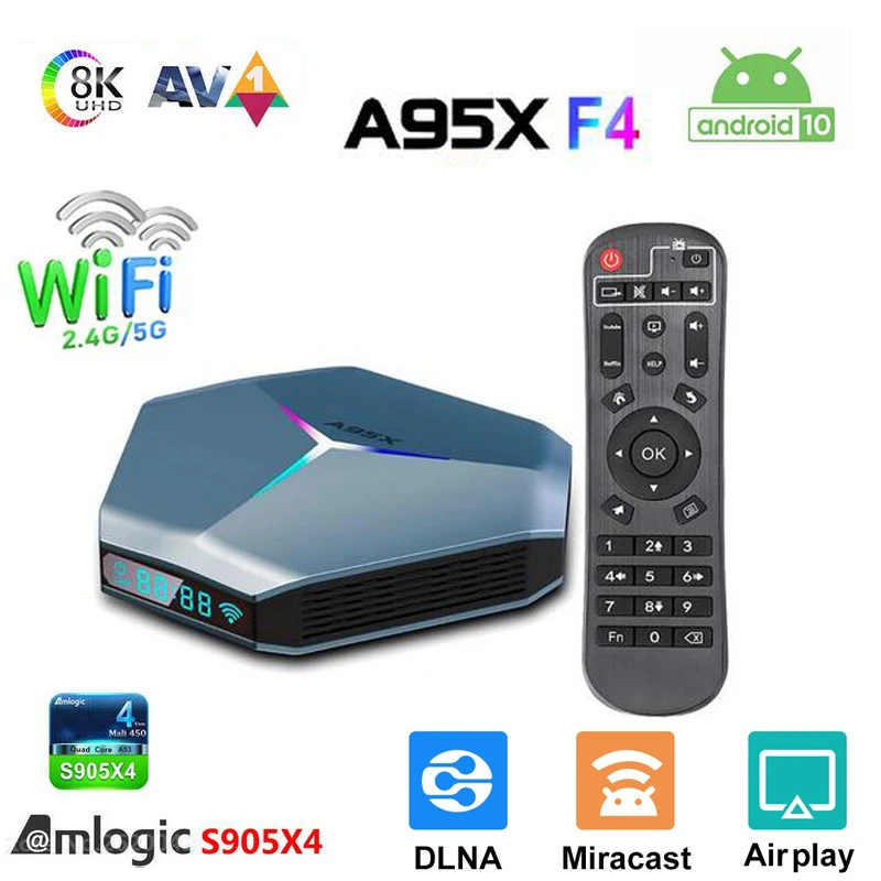 

4K A95X F4 Set Top Box Amlogic S905X4 Android 10 Smart TV Box RGB Light 4GB RAM 32G 64G 128G ROM 2.4G/5G Wifi TV Box