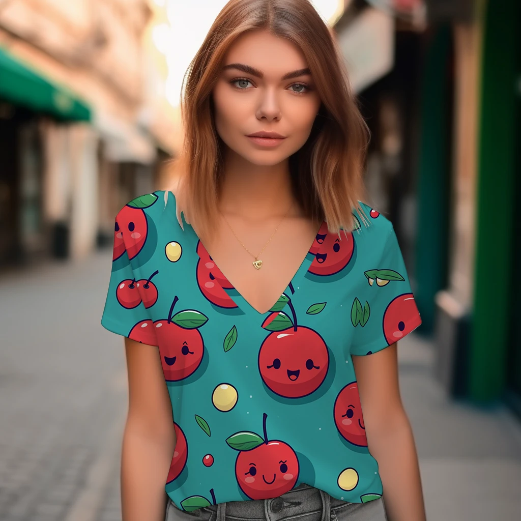 

Apple 3D Printing T-shirt Women's Outdoor Shopping Fashion T-shirt V-Neck T-shirt Summer Loose Casual Aesthetic T-Shirts Top