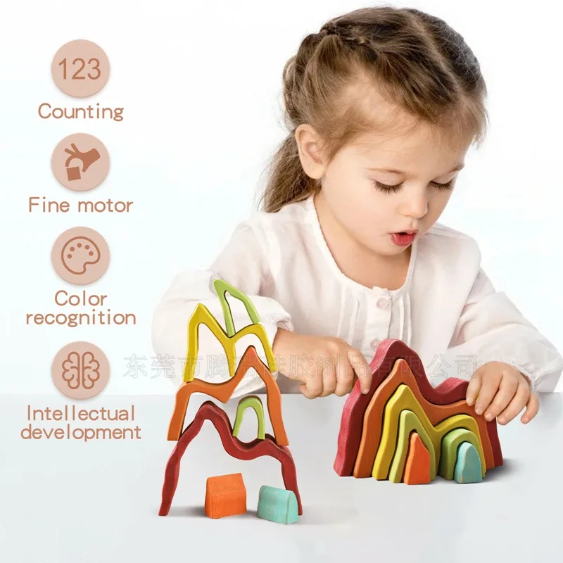 

Wooden Rainbow Building Blocks Mountain Stack Building Toy Montessori Irregular Stacking Balance Toy Early Education Toys New