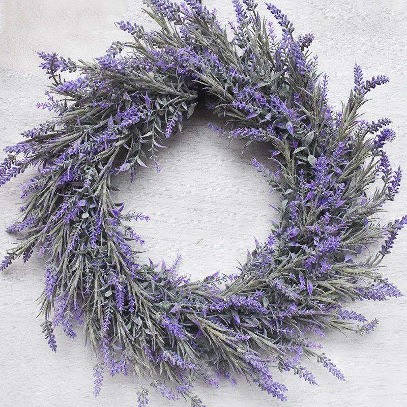 

Simulation Garland Flocking Lavender Artificial Flowers Wreath Wedding Home Hanging Ornaments Front Door Wall Decorations Wreath