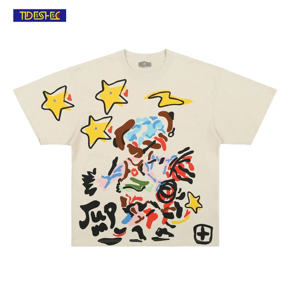 

TIDESHEC Harajuku T-Shirt Men Funny Pattern Star Printed T Shirt Hip Hop Streetwear Cotton 2022 Summer Oversized Loose Top Tee