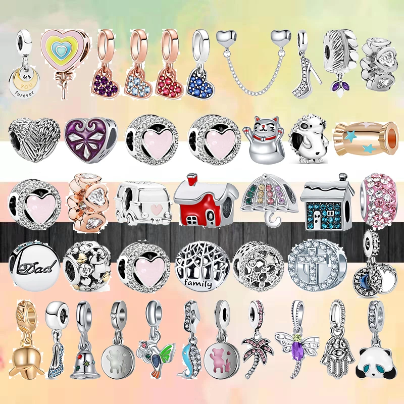 

Love Family Tree Dad House Cat Coffee Bead Cup Safety Chain Pendant Fit Original Pandora Chram Silver Color Bracelet DIY Jewelry