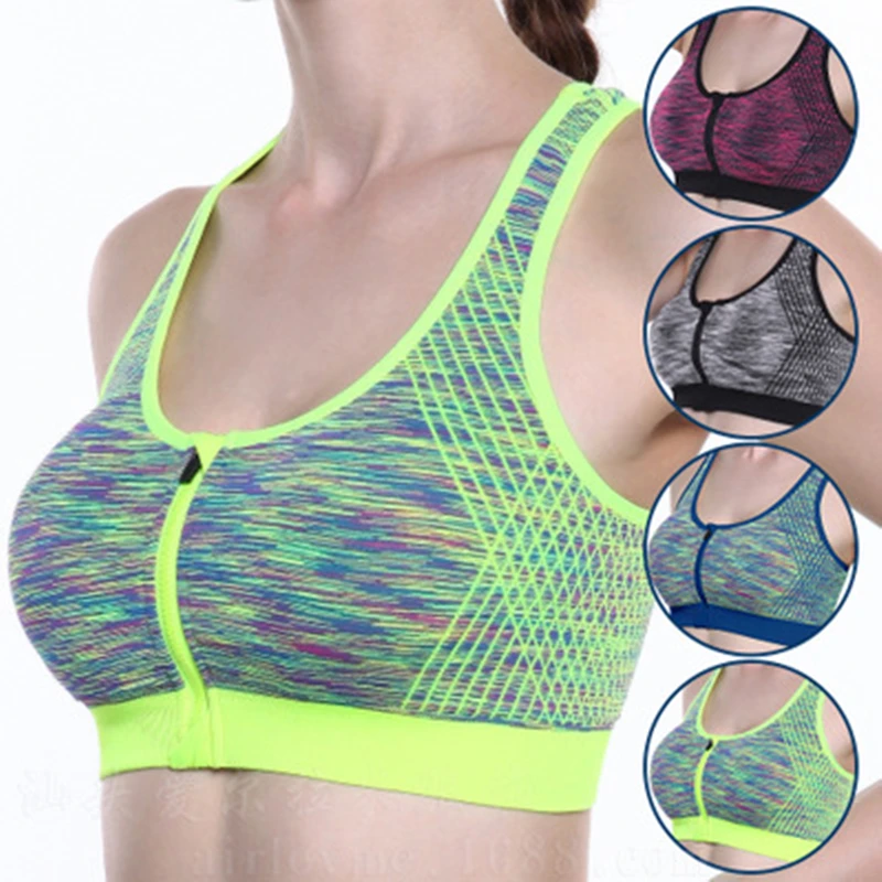 

Fitness Yoga Push Up Sports Bra Cross Women Gym Running Padded Tank Top Athletic Vest Underwear Shockproof Zipper Sports Bra