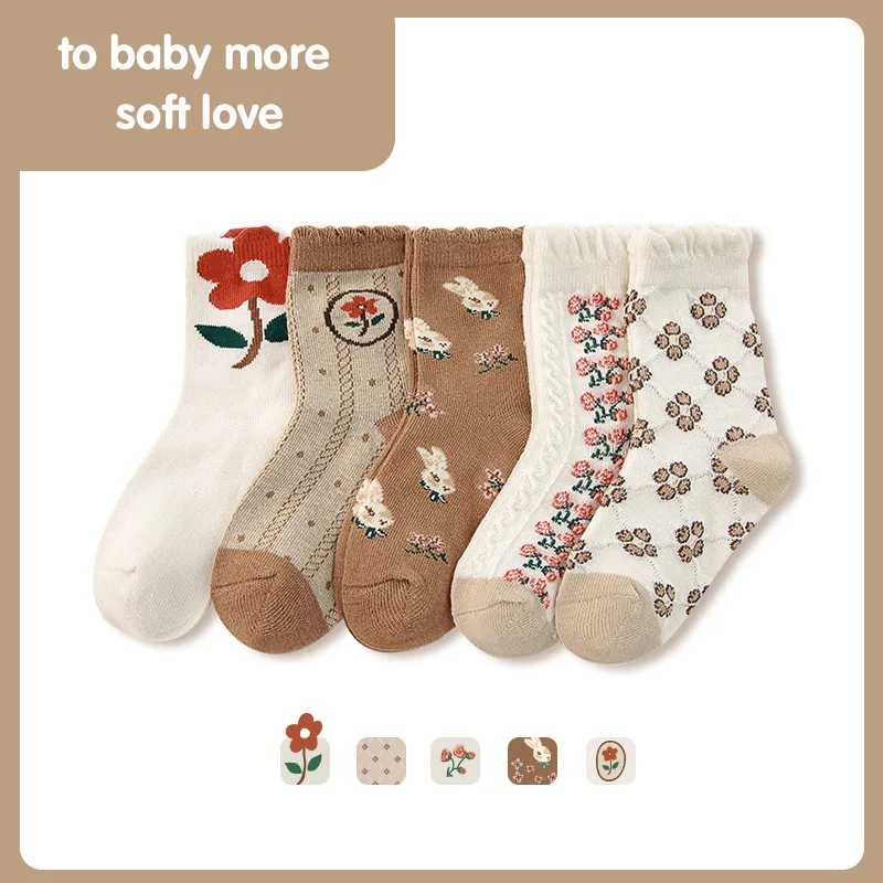 

5Pairs/bag Baby Girls Boys Cartoon Socks Newborn Socks 1-3-7-12Y Kids Pure Cotton Animal Design Fadeless Soft Children's Socks