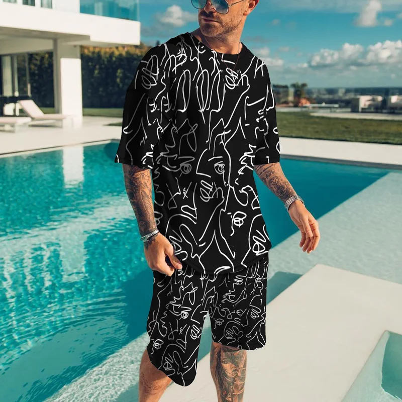 New Summer Men's T-Shirt Set 3D Printing Personality Harajuku Cool Shorts Outfits Sets Male Oversized Cloth Tracksuit