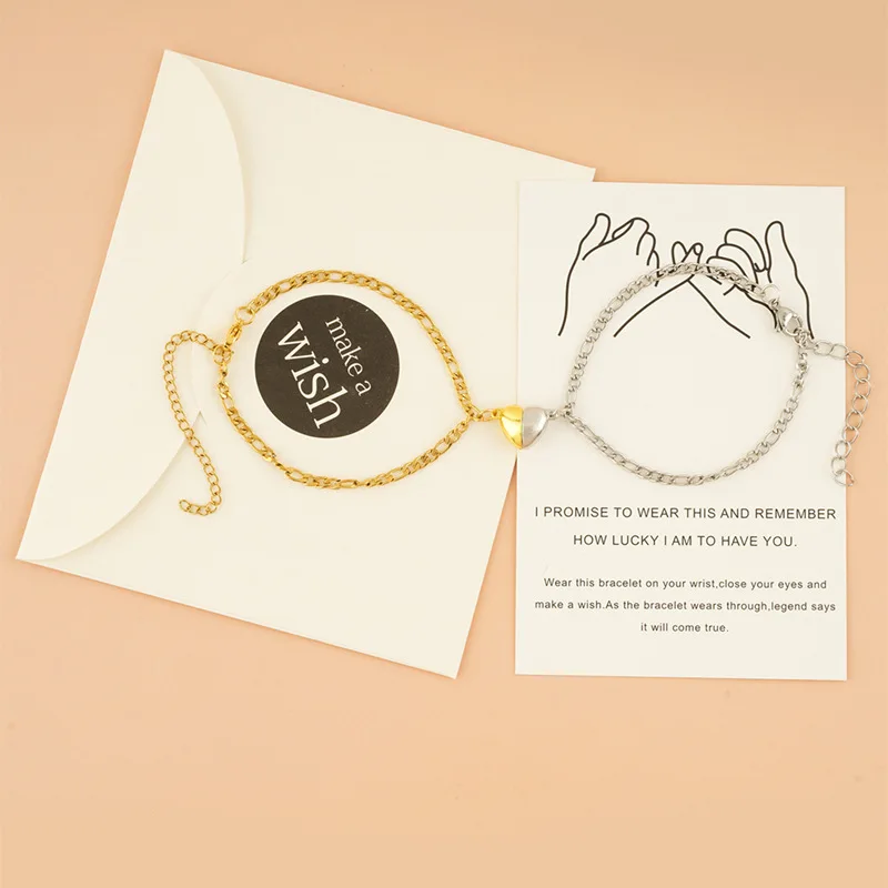 

TULX 2pcs Couple Bracelets Magnet Matching Lover Heart Magnetic Chain Unisex Friendship Bracelet Valentine's Day Jewelry