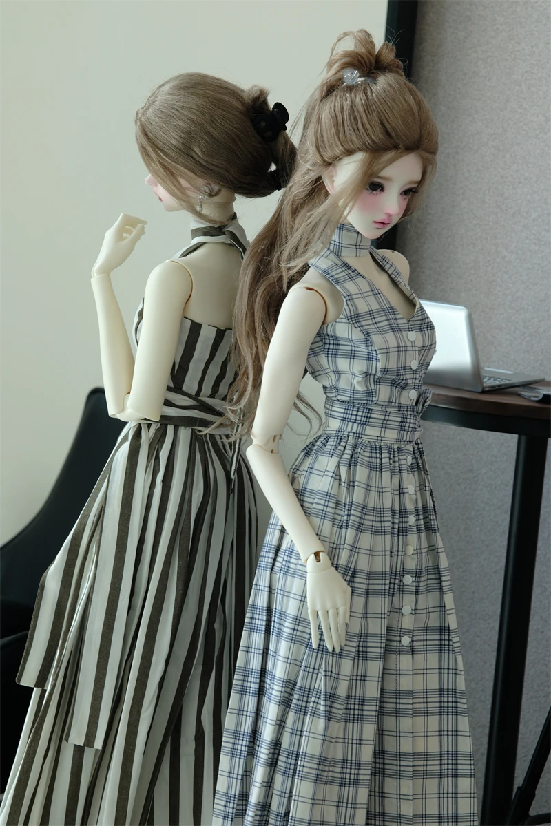 Фото Клетчатое платье без бретелек с открытыми плечами для одежды куклы BJD 1/3 W530 №2