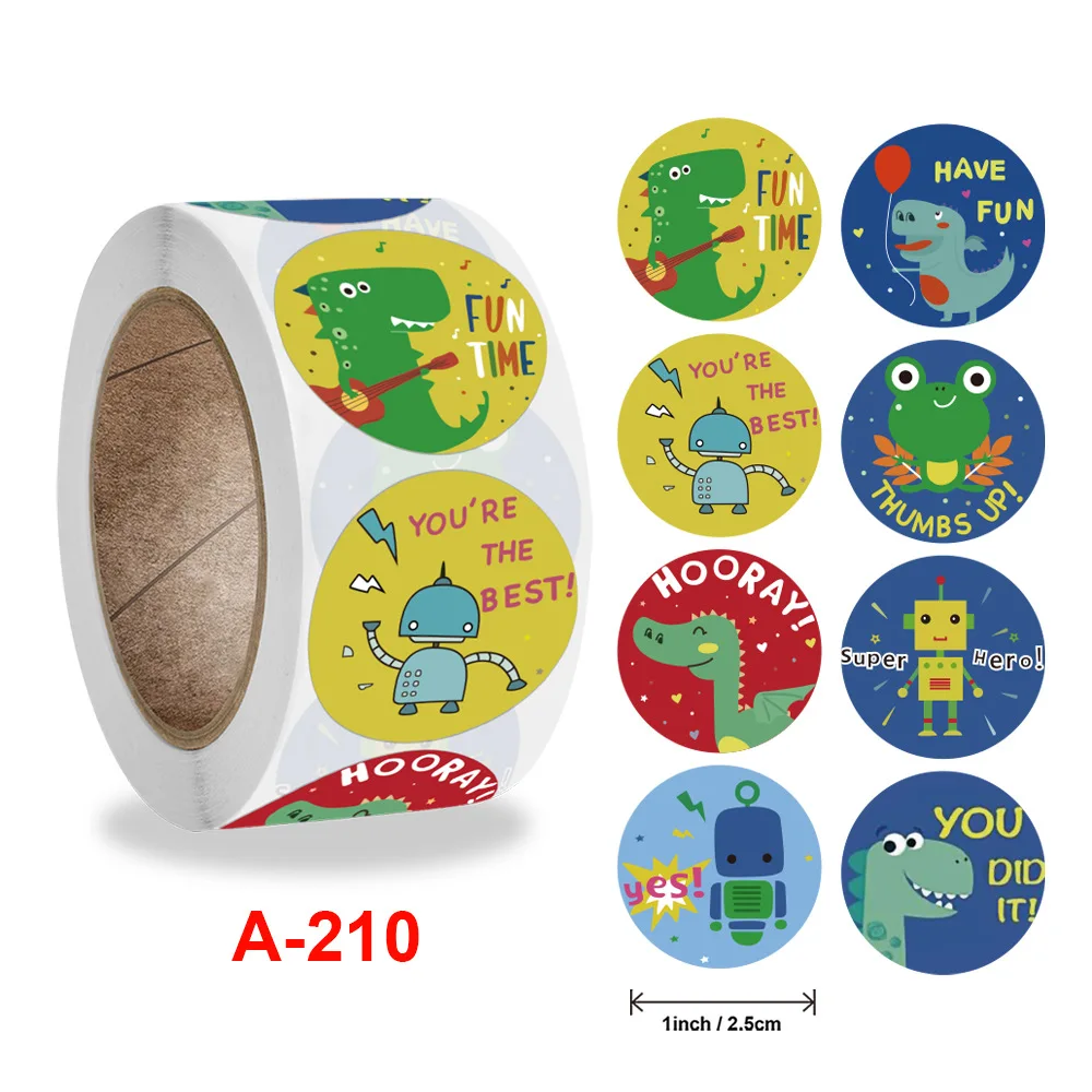

500pcs/ roll Round stickers stick cute cartoon animals children reward stickers teachers and students encourage sticker labels