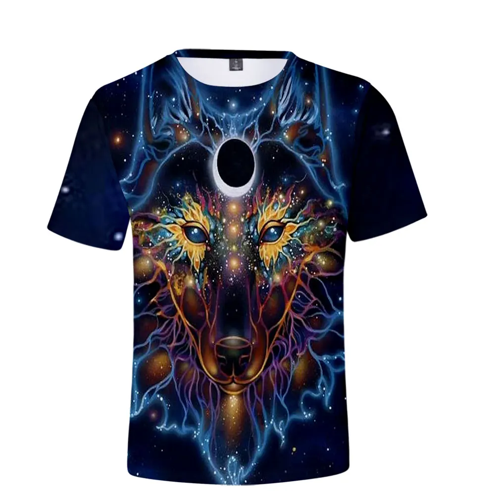 2022 Summer Men's Clothing Oversized T-shirt Short Sleeve O-Neck Casual Animal Wolf Print Top Beach Hawaii  Hip Hop Streetwear