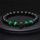 Новый ручной работы из бисера браслет Для мужчин с природным драгоценным камнем голубой тигровый глаз из бисера браслет черный волк головной убор бижутерия Энергетический Браслет