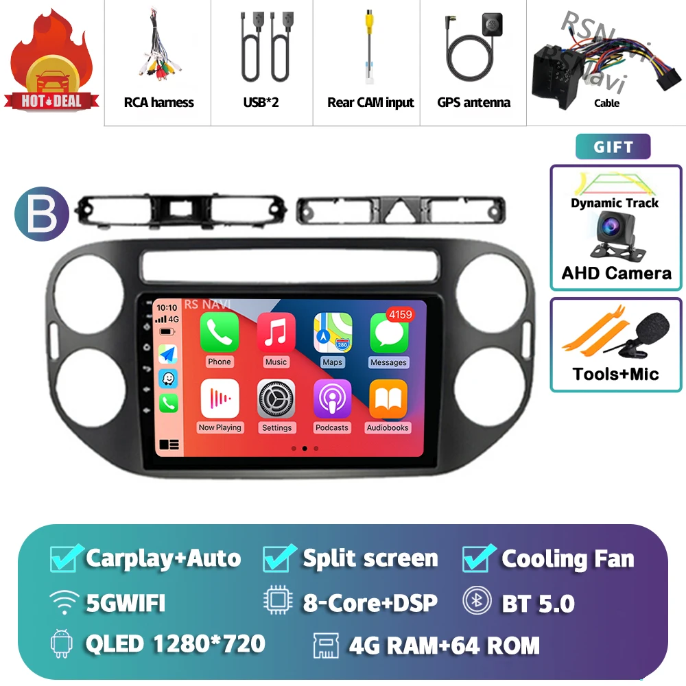 Android 15 Carplay Автомобильный радиоприемник GPS для VW Volkswagen Tiguan 1 NF 2006-2016 Мультимедийный плеер 2K Экран Стерео 2 Din Головное устройство BT