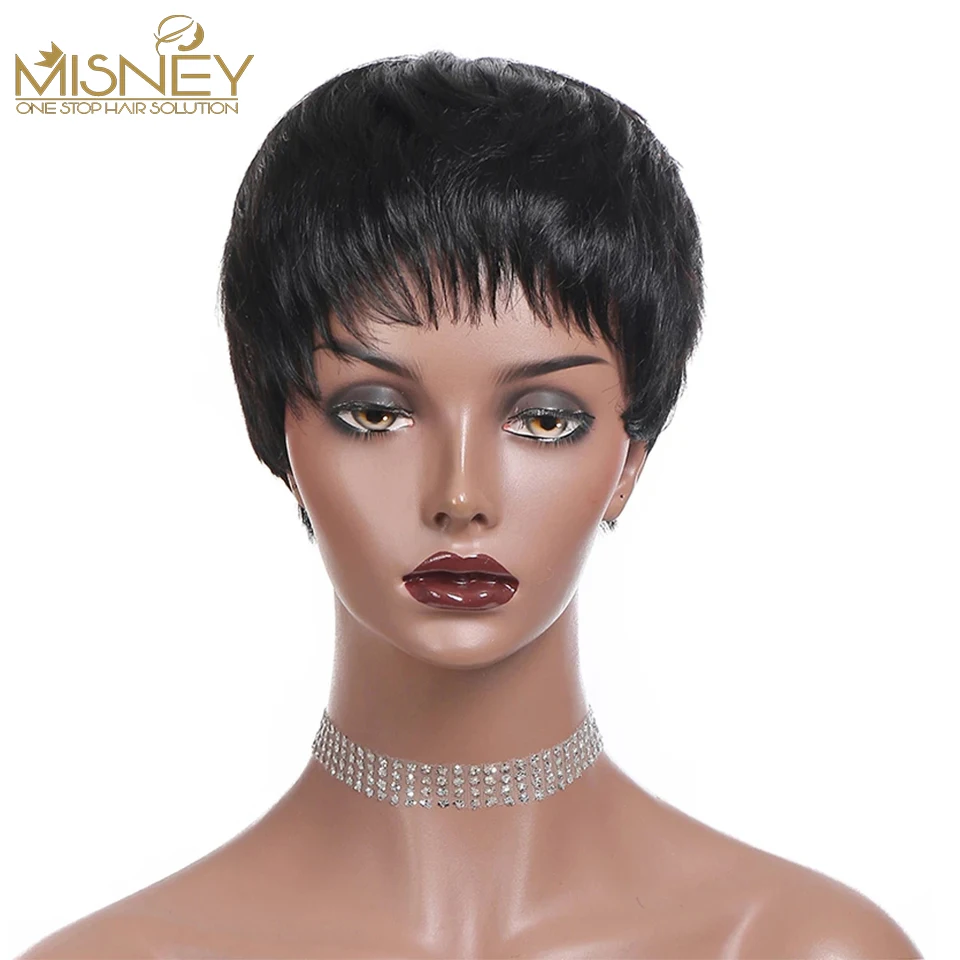 Короткие прямые человеческие перуанские волосы для черных женщин 150% без клея